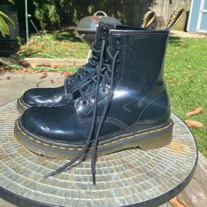 Dr. Martens black patent leather combat boot